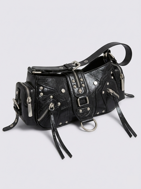 Biker style studded shoulder bag