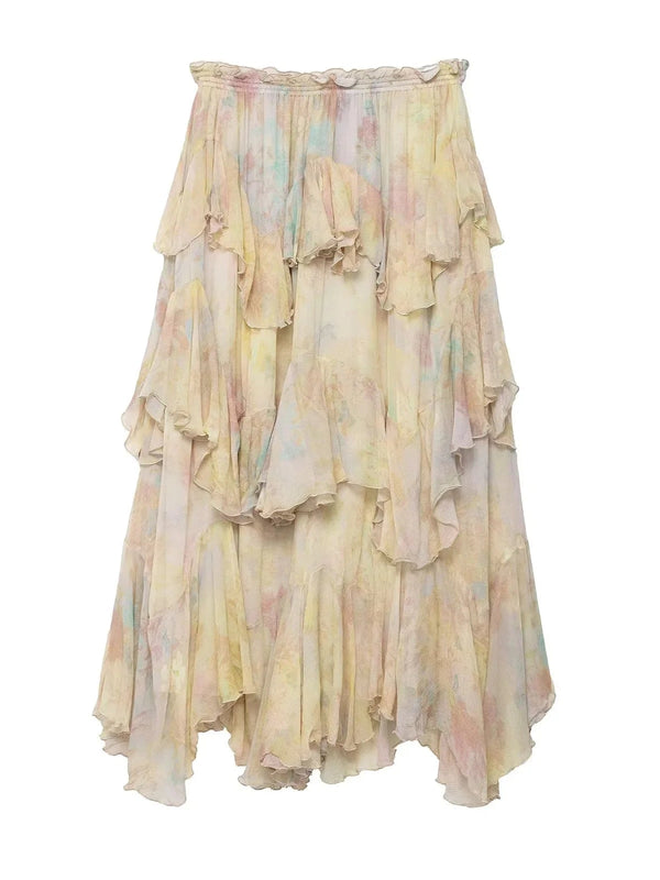 Floral Chiffon Ruffle Maxi Skirt — alternate view
