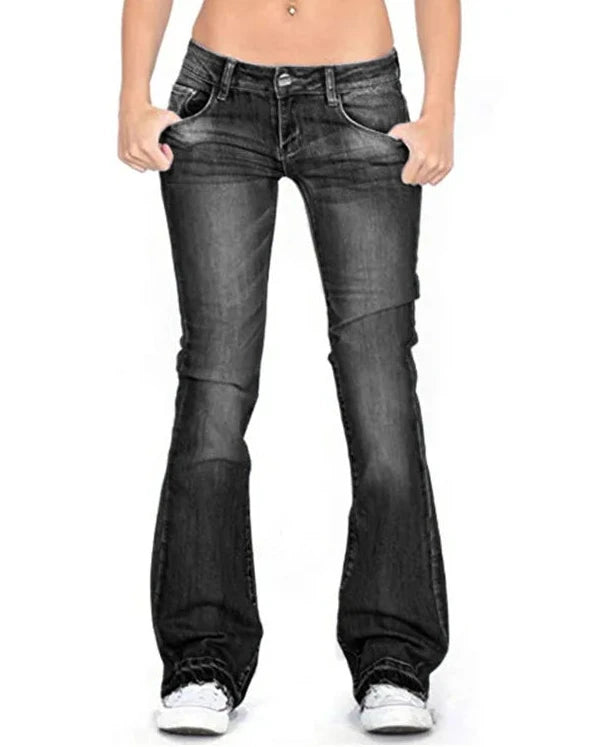 Black Low Rise Bell Bottom Flares