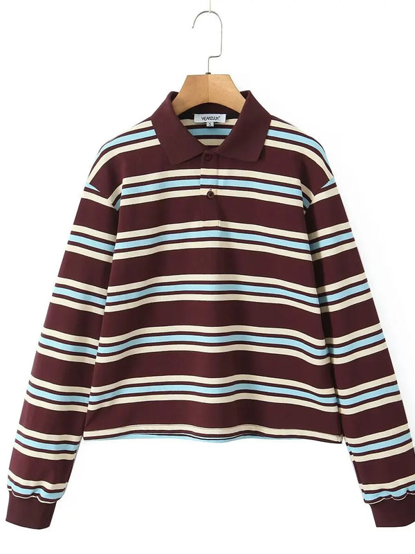 Long Sleeve Striped Polo Shirt — alternate view