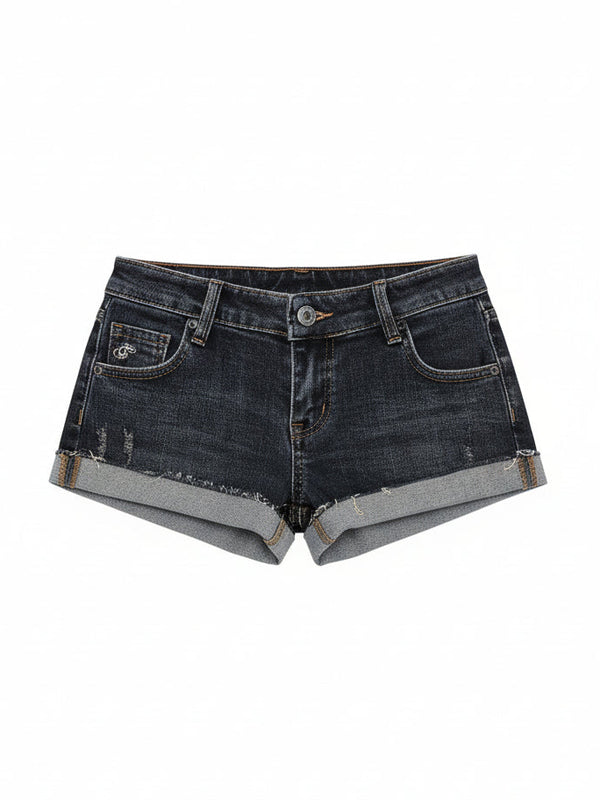 Low rise denim shorts on model - view 8