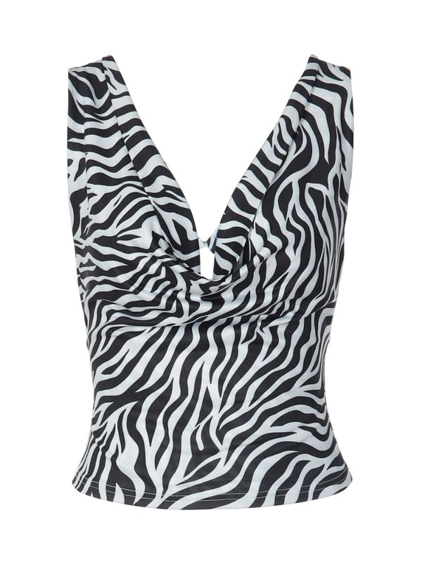 Zebra Print Draped Neck Backless Top — alternate view