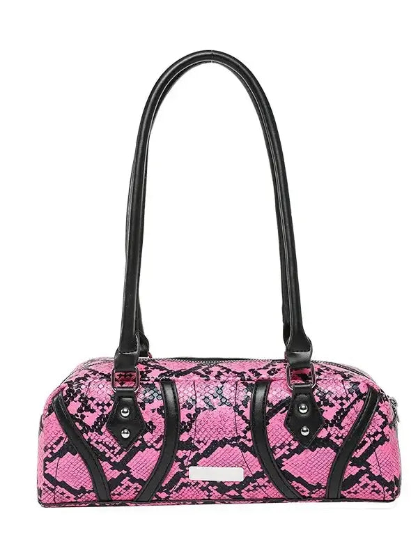 Snake skin texture baguette shoulder bag
