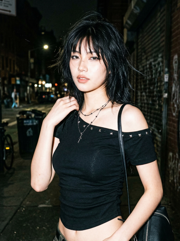 Off-Shoulder Asymmetric Riveted Crop Top