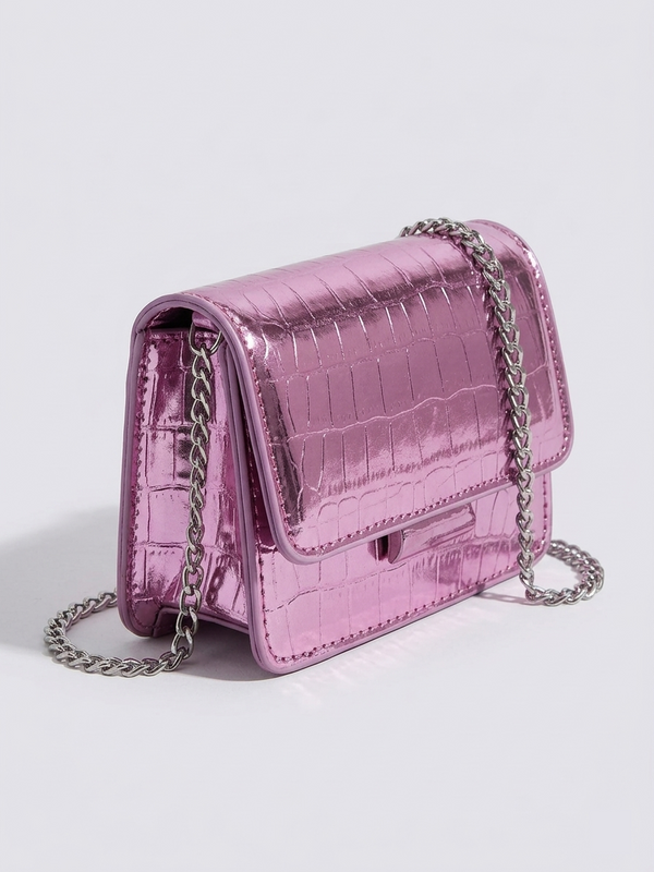 Metallic Croc Embossed Crossbody Bag