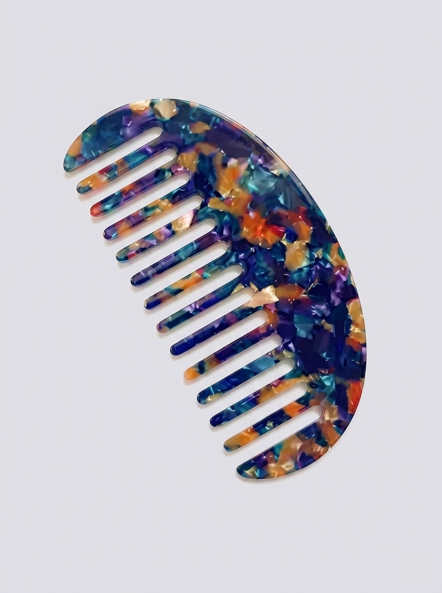 Half moon acetate hair comb on surface - view 5