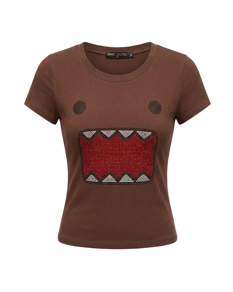 Domo rhinestone appliqué baby tee on model - alternate view
