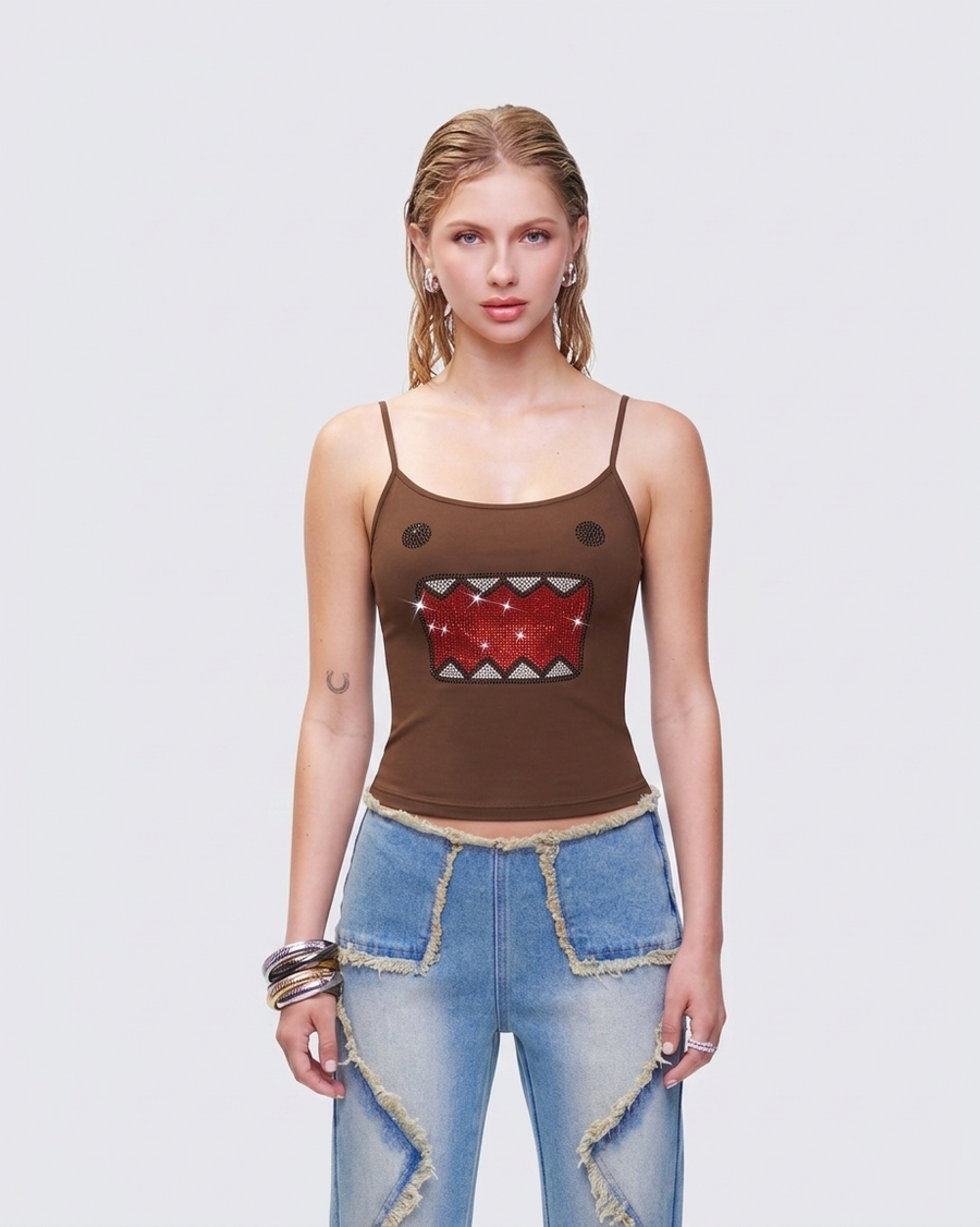 Domo rhinestone appliqué baby tee on model - view 5