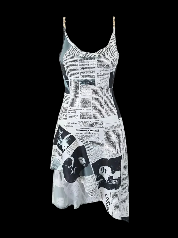 Newsprint Handkerchief Hem Dress — alternate view