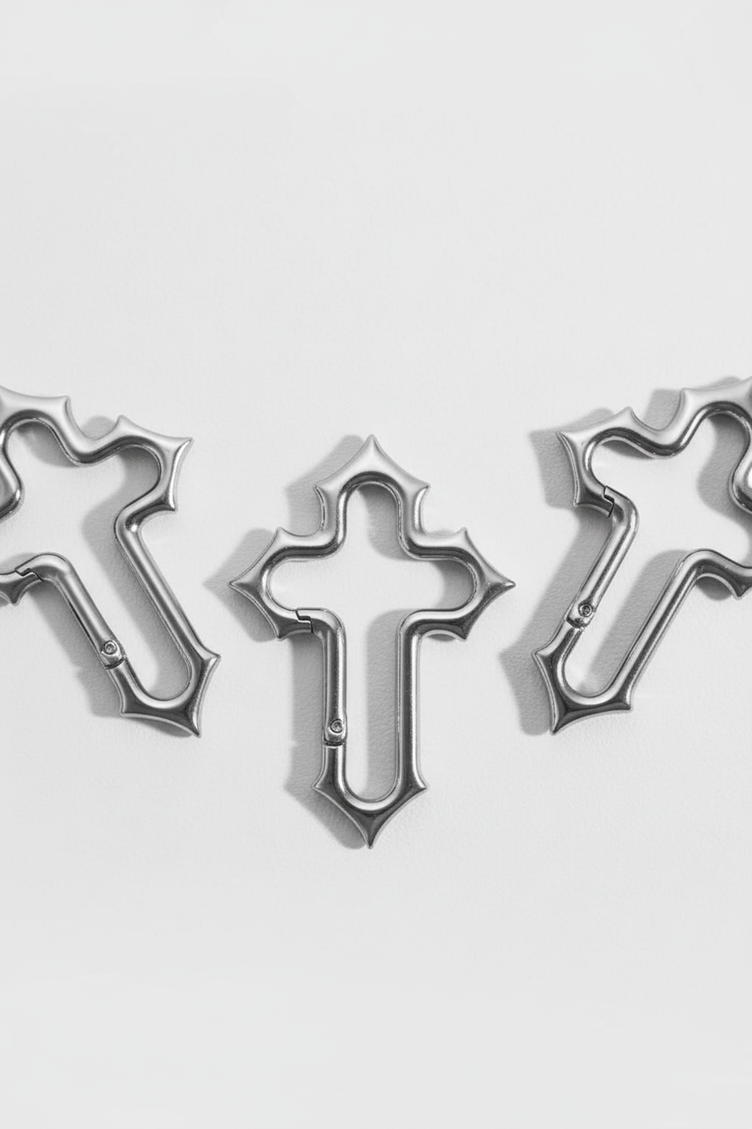 Gothic cross carabiner close up
