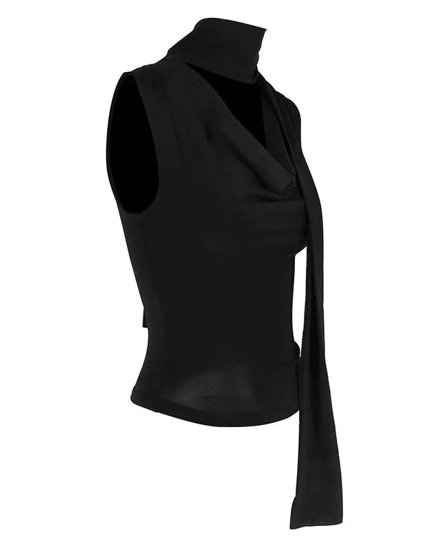 Solid ribbed V-neck tank top on model - view 25