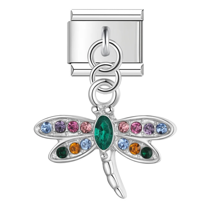 Dangling rhinestone Italian charm detail shot - styling view