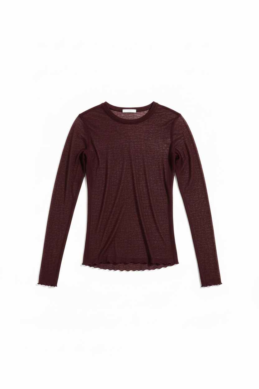 Sheer long sleeve tee on model - detail shot