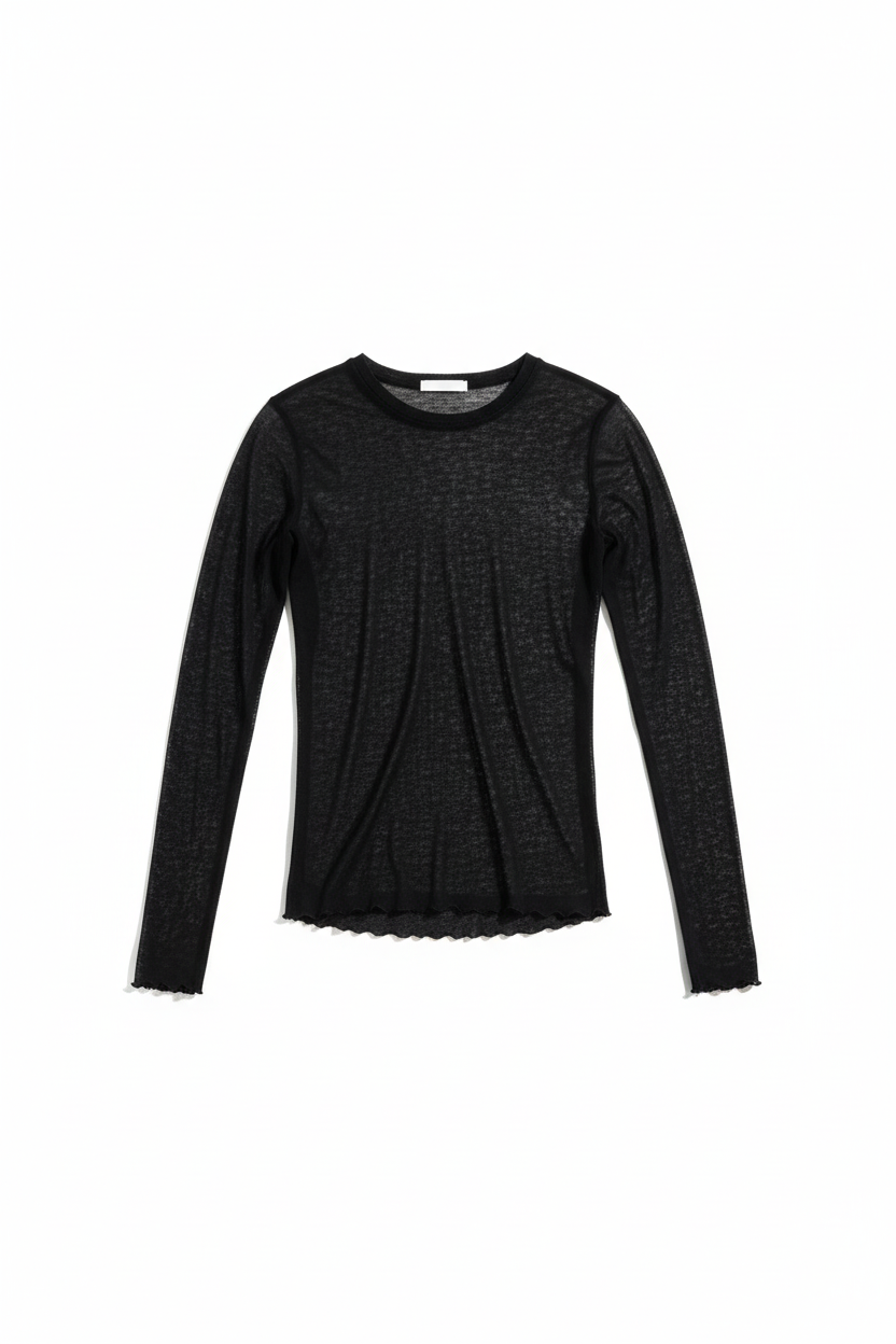 Sheer long sleeve tee on model