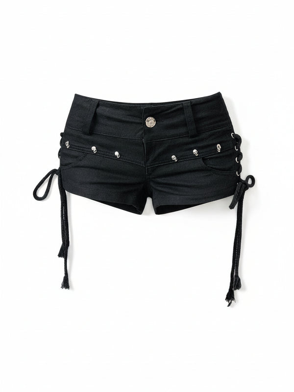 Gothic Low Waist Denim Shorts — alternate view