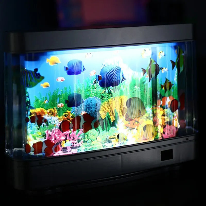Nostalgic fish tank LED lamp glowing - alternate view
