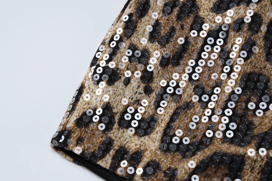 Sequin leopard print micro shorts on model - view 6
