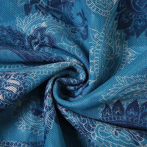 Sheer paisley mesh cami top on model - detail shot