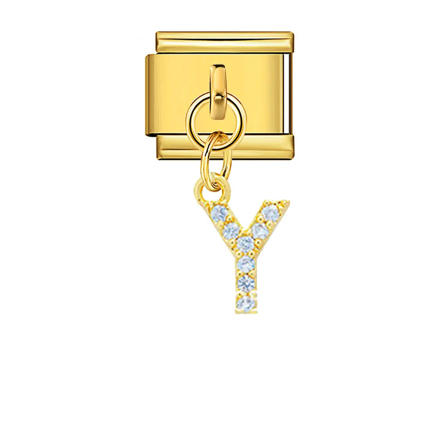 Dangling rhinestone alphabet charm detail - detail shot