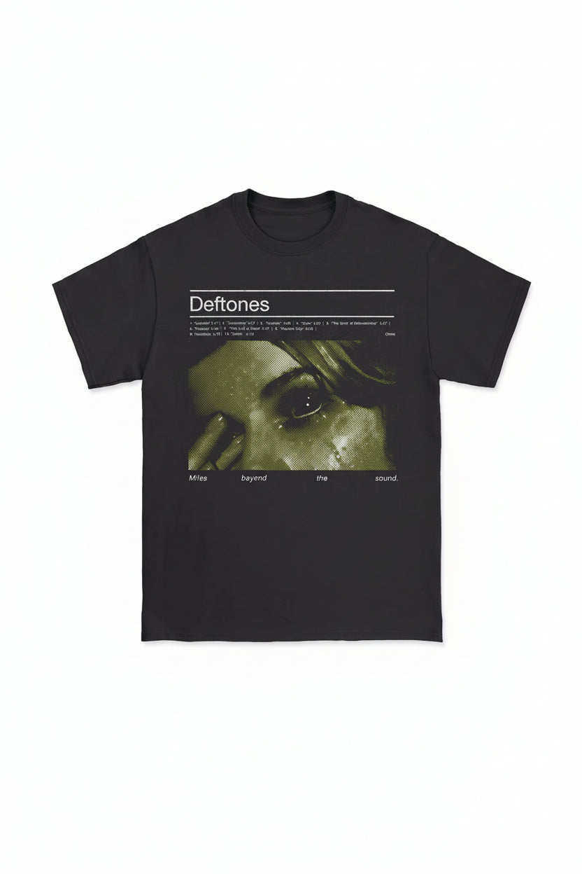 Deftones band graphic t-shirt on model