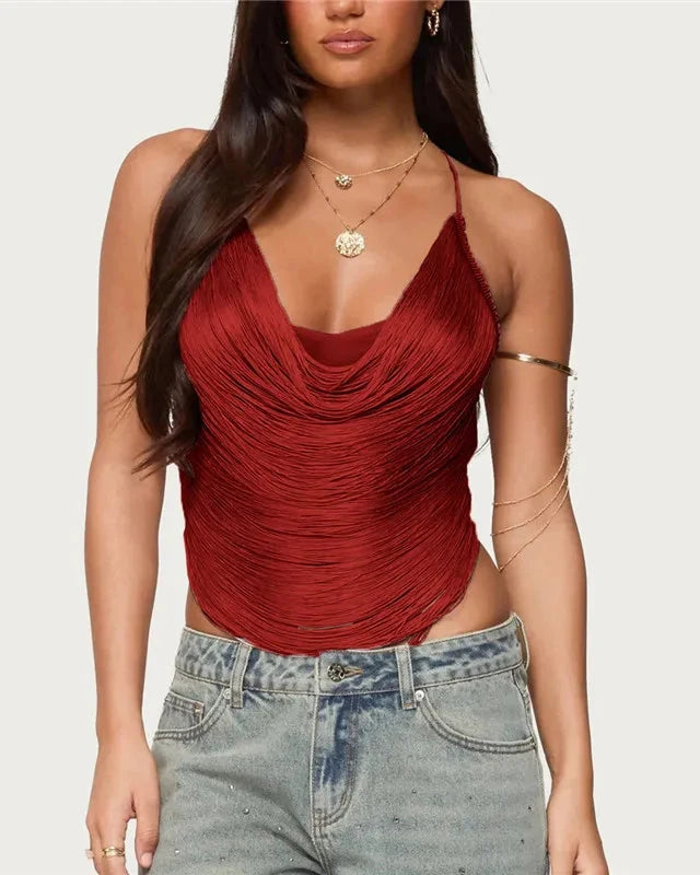 Fringe Tassel Halter Crop Top