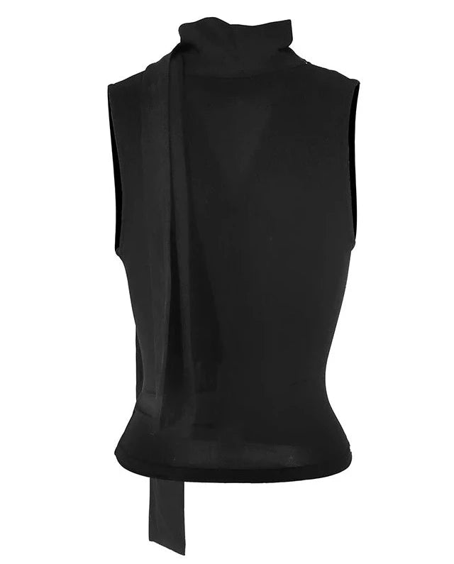 Solid ribbed V-neck tank top on model - view 26