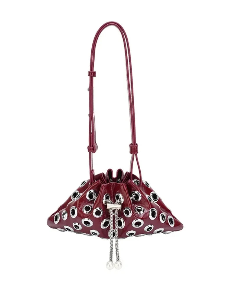 Drawstring rivet studded shoulder bag - view 5