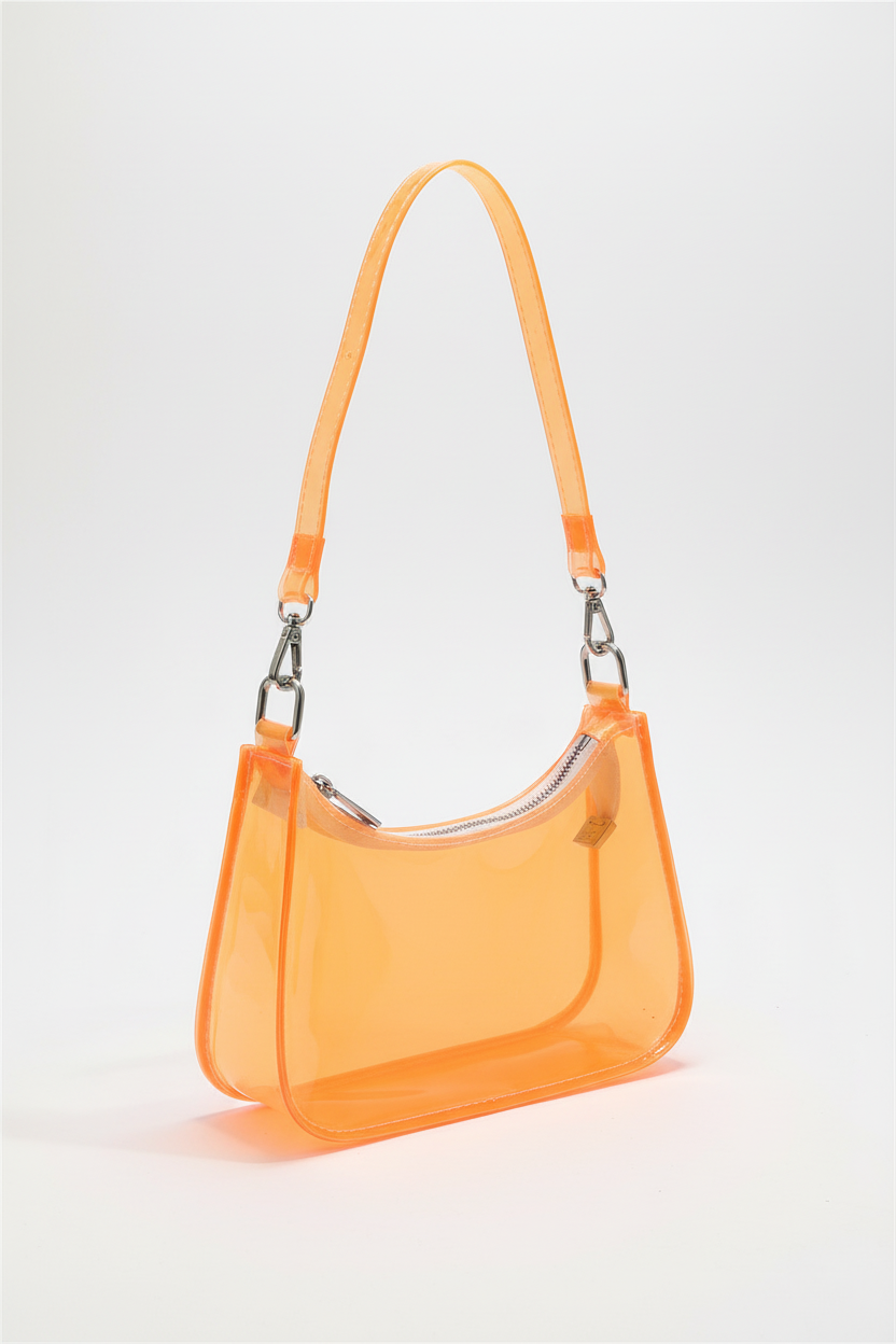 Clear jelly shoulder bag flat lay - detail shot