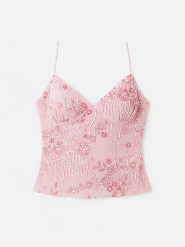 Embroidery Flower Sequined Camisole Top — alternate view