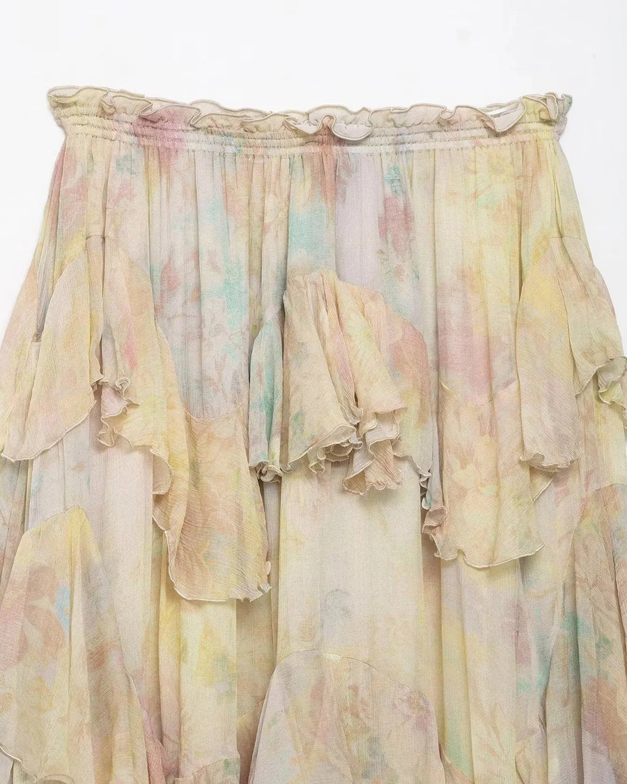 Floral Chiffon Ruffle Maxi Skirt