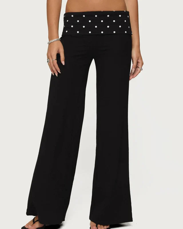 Fold over low rise wide leg pants on model - view 17