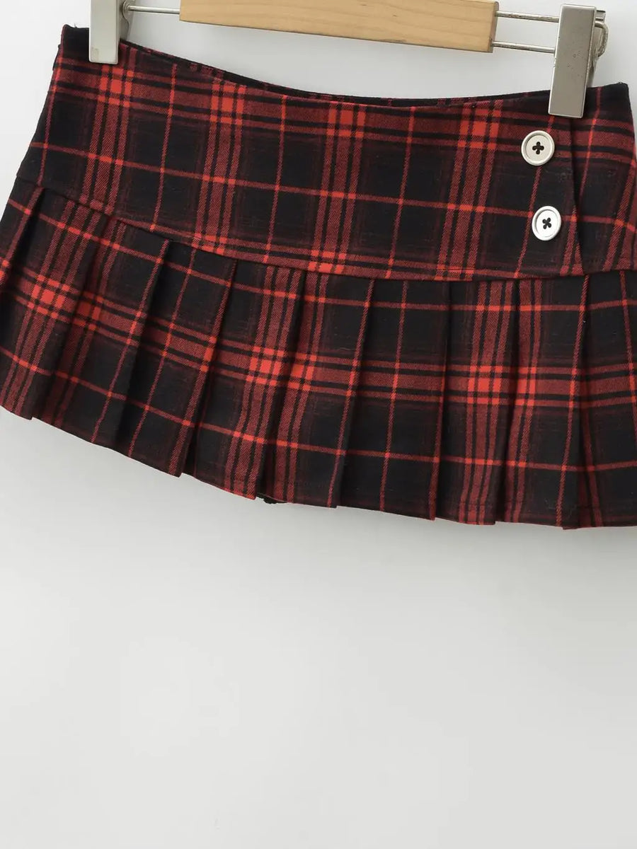 Plaid mini skort on model - alternate view