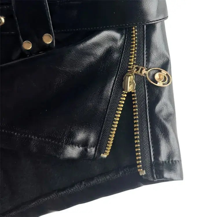 Low rise faux leather micro shorts on model - view 6