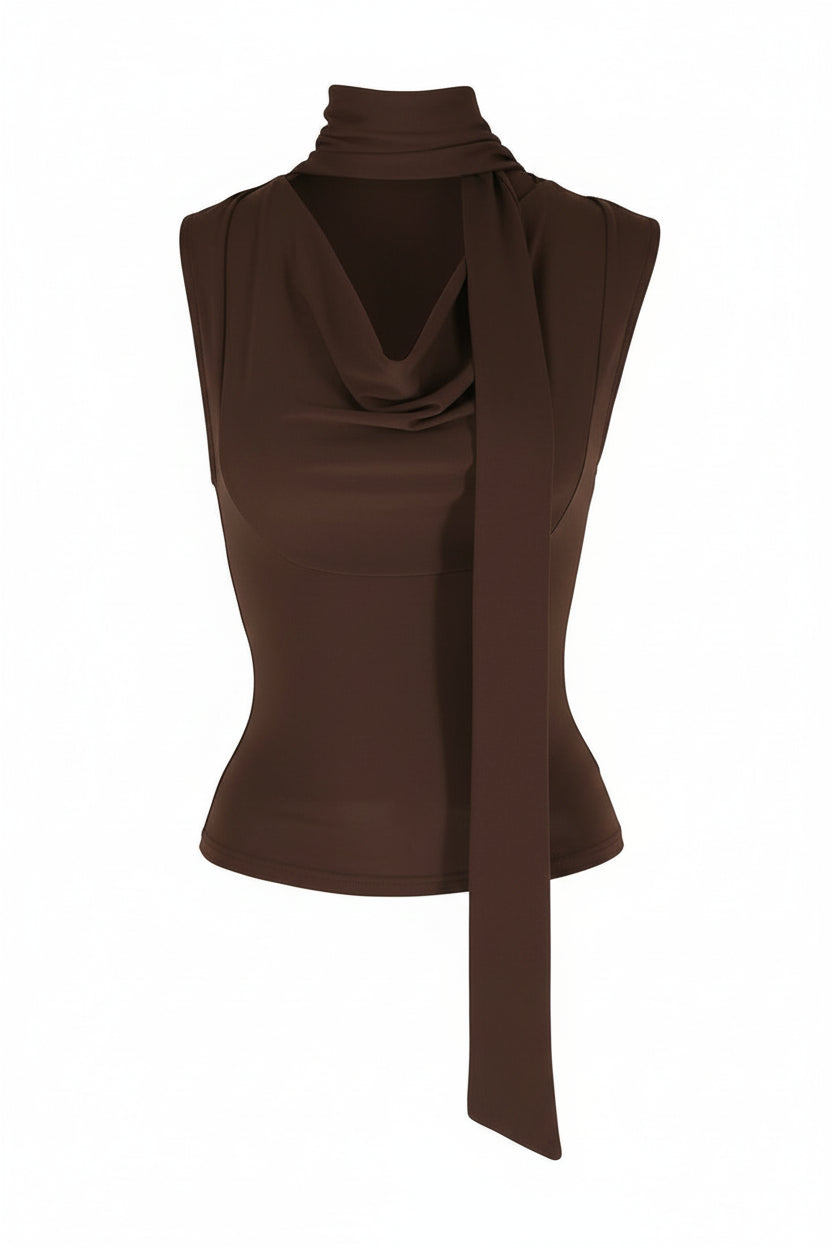 Solid ribbed V-neck tank top on model