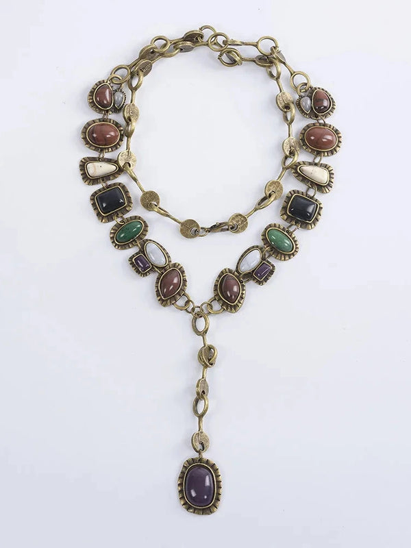 Boho Resin Stone Pendant Maxi Necklace