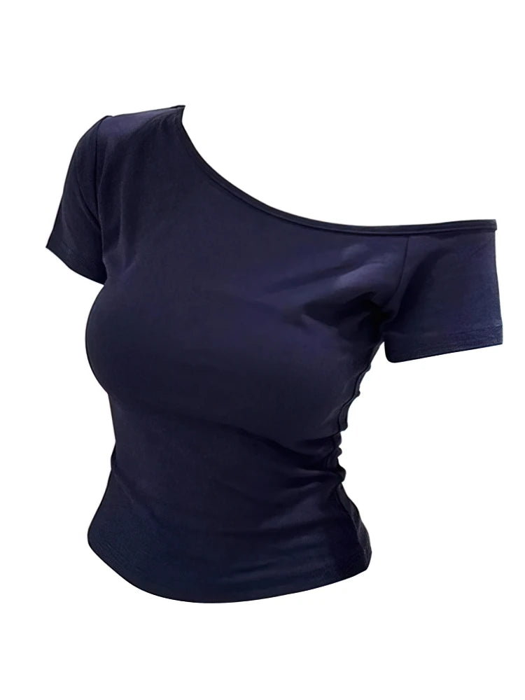 Ribbed cotton off-shoulder crop top on model
