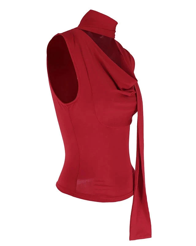Solid ribbed V-neck tank top on model - view 19