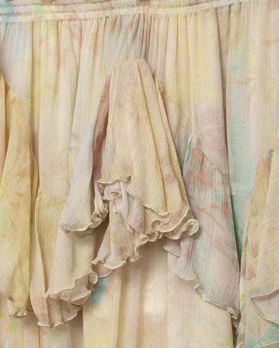 Floral Chiffon Ruffle Maxi Skirt