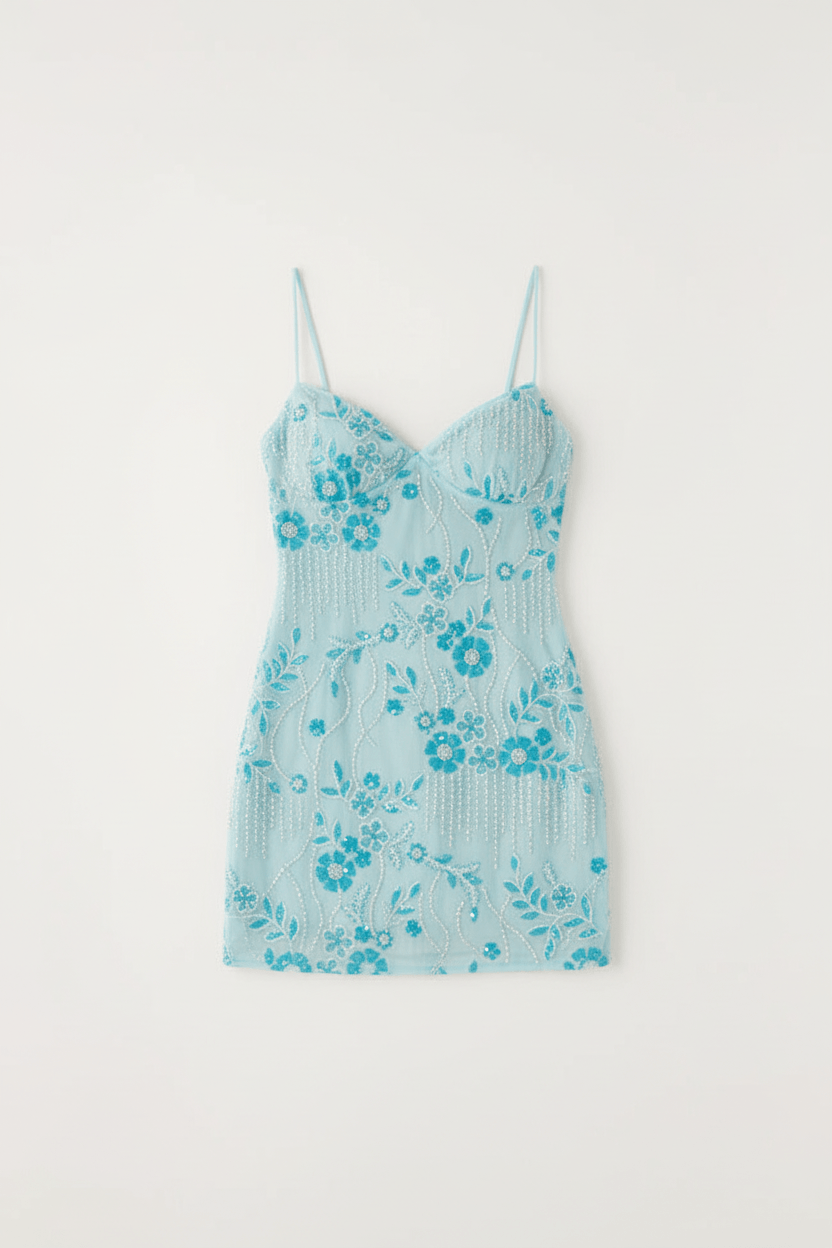 Sequin beaded cami mini dress on model - view 6
