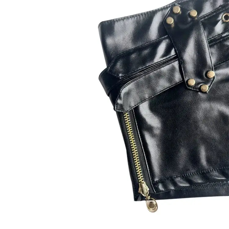 Low rise faux leather micro shorts on model - view 5