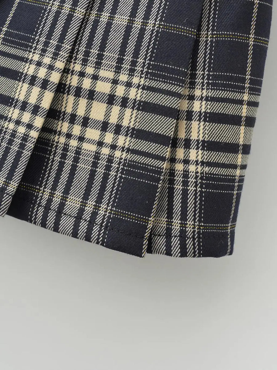 Plaid mini skort on model - view 9