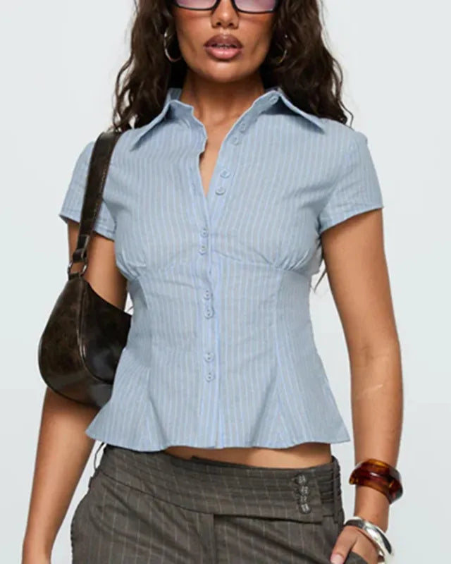 Y2K plaid button down shirt on model - view 15