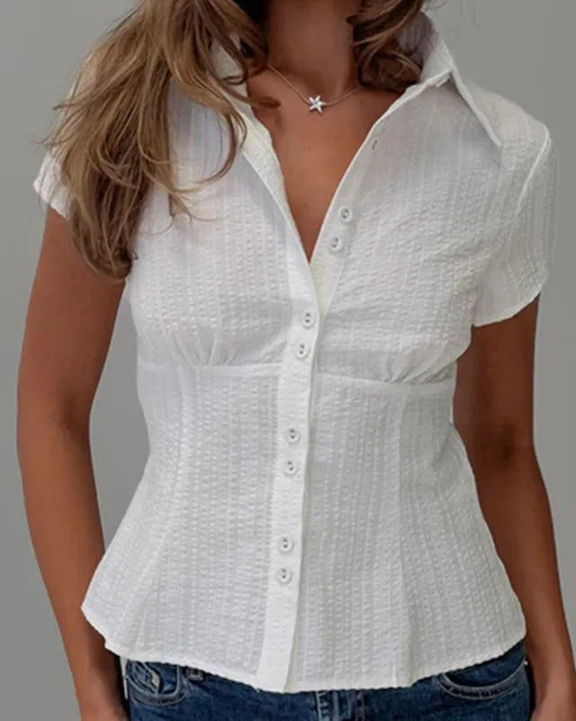 Y2K plaid button down shirt on model - view 17