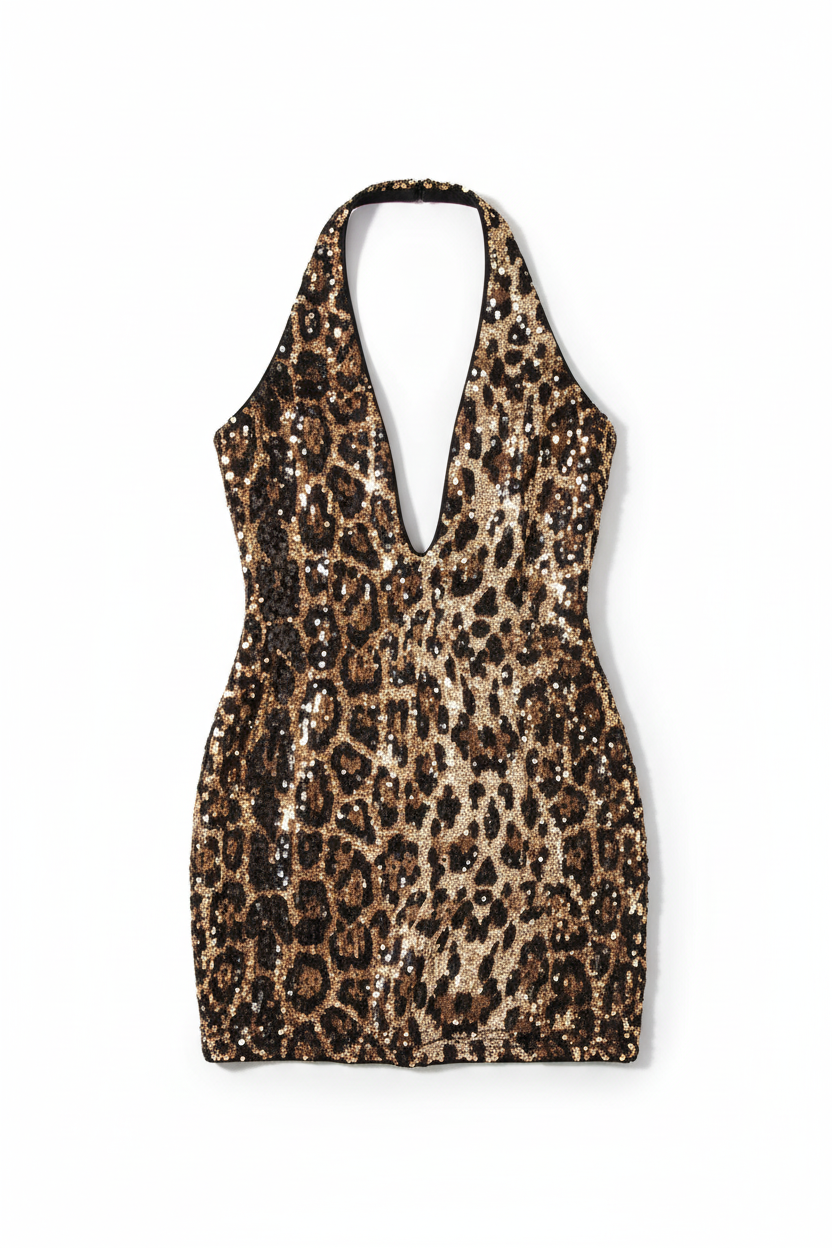 Sequin Leopard Cut-Out Mini Dress