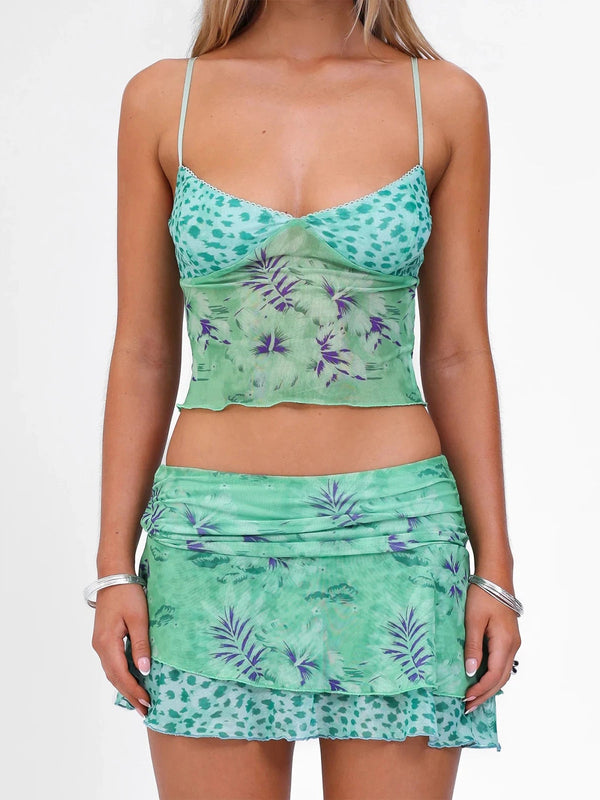 Floral Cami Crop Top and Mini Skirt Set — alternate view