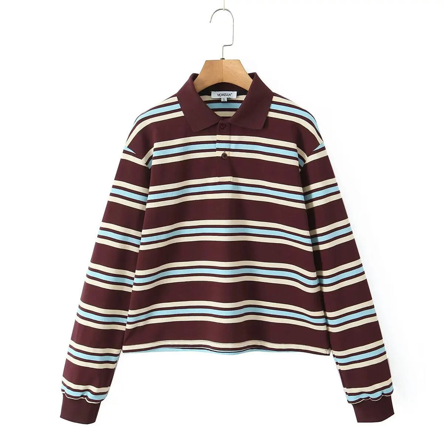 Long sleeve striped polo shirt on model - view 5