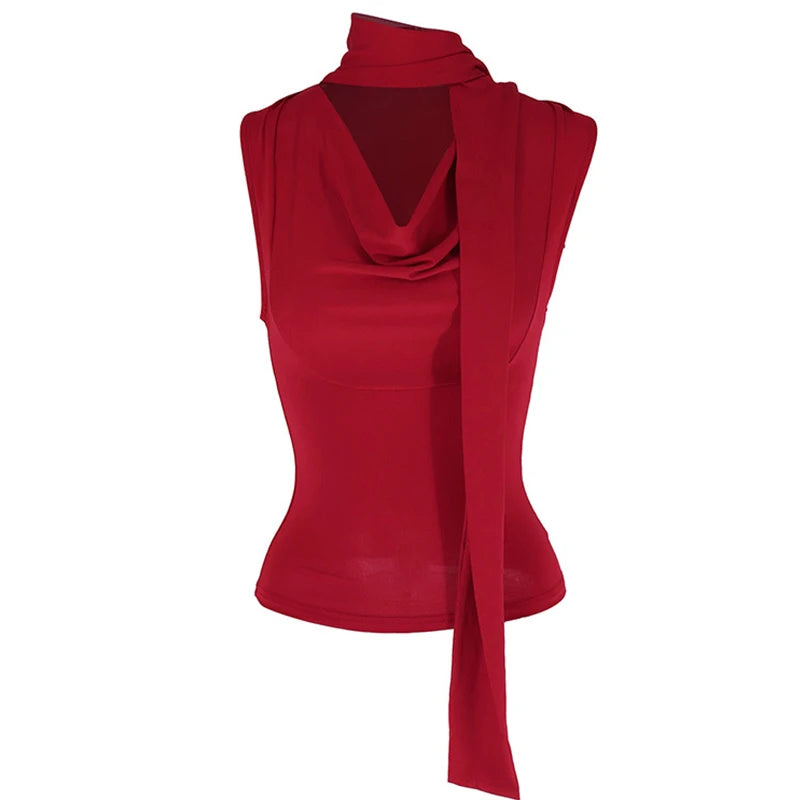 Solid ribbed V-neck tank top on model - view 40