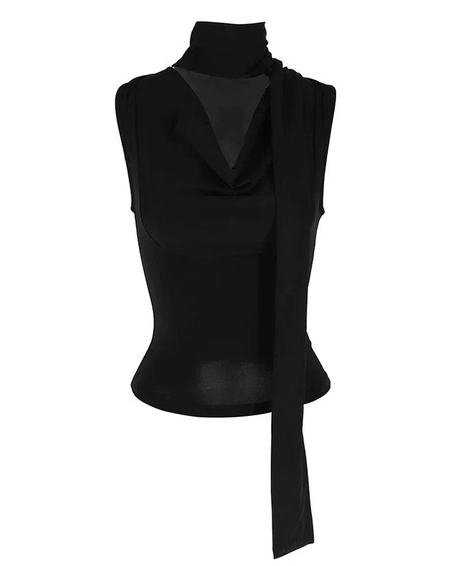 Solid ribbed V-neck tank top on model - view 24