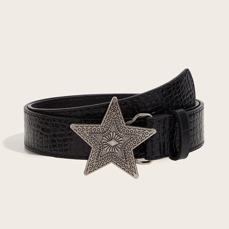 Star buckle belt flat lay