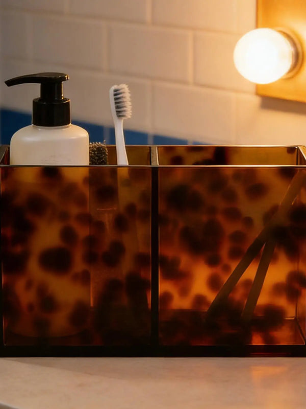 Tortoise Print Acrylic Bathroom Organizer — alternate view